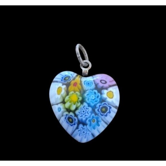 Murano Glass Millefiori Heart Pendant - Picture 1 of 3